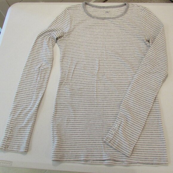 Gap Gray/White Striped Cotton StretchThermal Tee Small - Picture 1 of 16